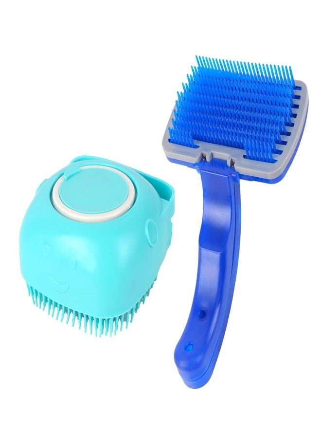 REGIIS Pet Grooming Brush Set, 2-Pack Silicone Dog Brush with Soft Bristles, Blue and Turquoise Professional Pet Hair Removal Tools - Image 1
